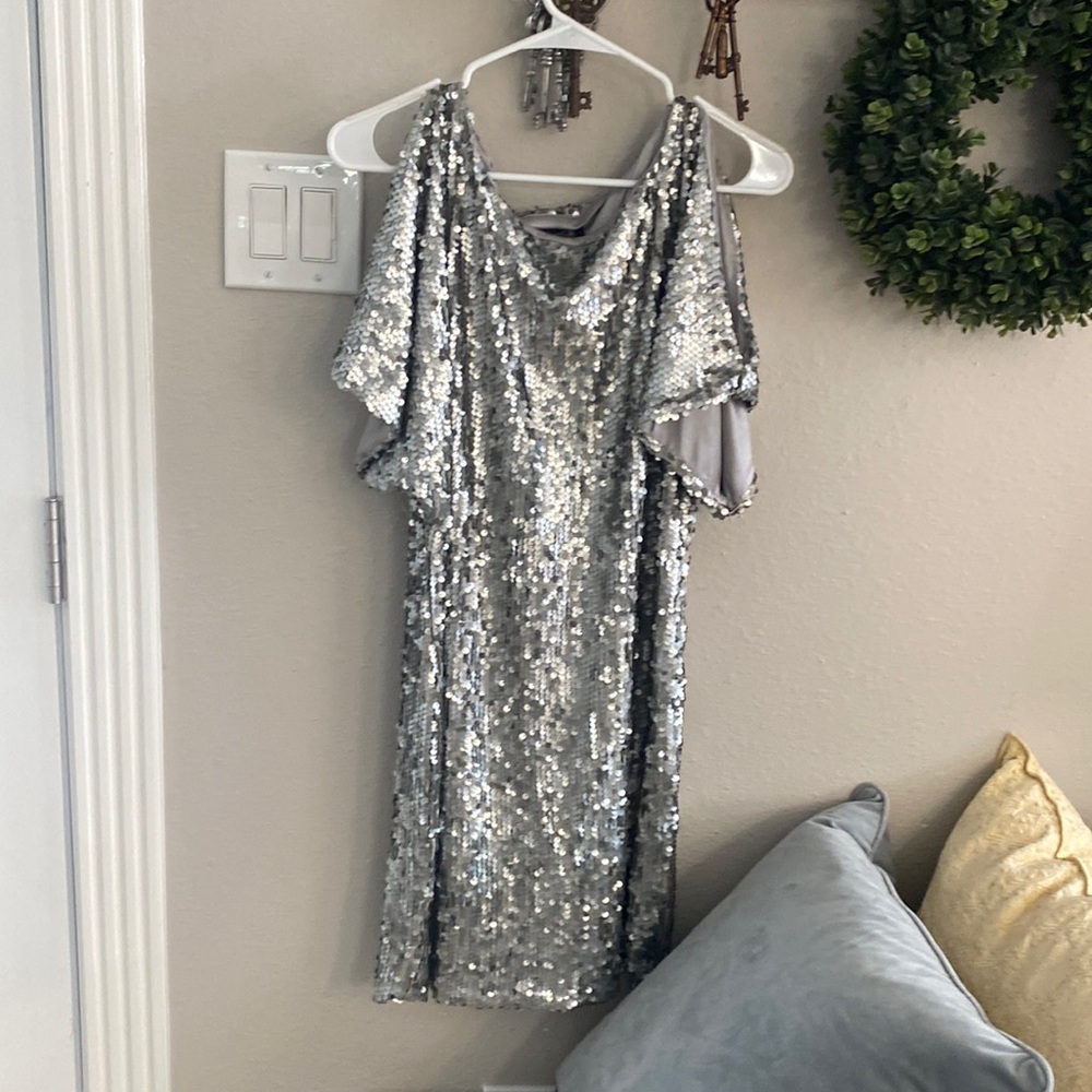 Jodi Kristopher Silver Sequin Dress -  Size Large